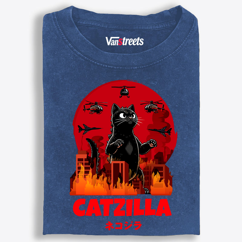 Catzilla Godzilla Parody Retro Washed T-Shirt | 100% Cotton | Streetwear Essential