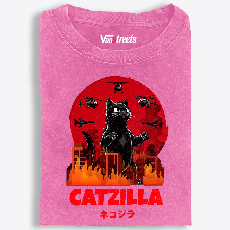 Catzilla Godzilla Parody Retro Washed T-Shirt | 100% Cotton | Streetwear Essential