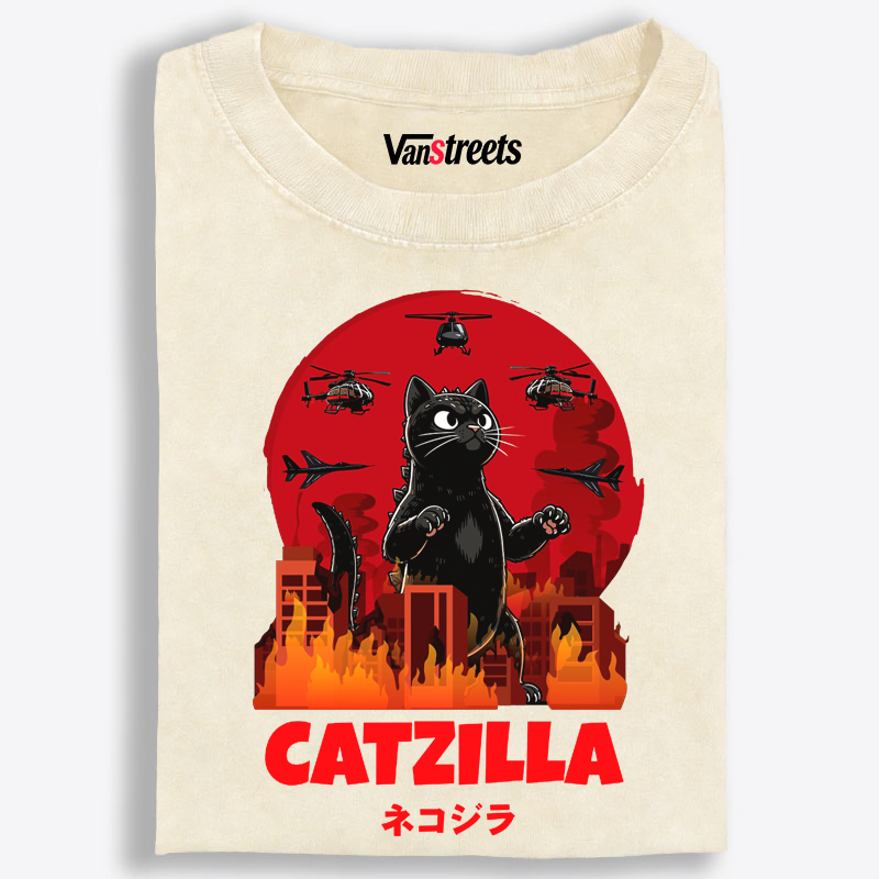 Catzilla Godzilla Parody Retro Washed T-Shirt | 100% Cotton | Streetwear Essential