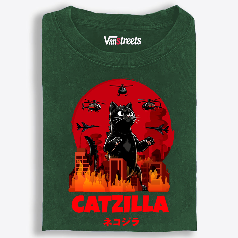 Catzilla Godzilla Parody Retro Washed T-Shirt | 100% Cotton | Streetwear Essential