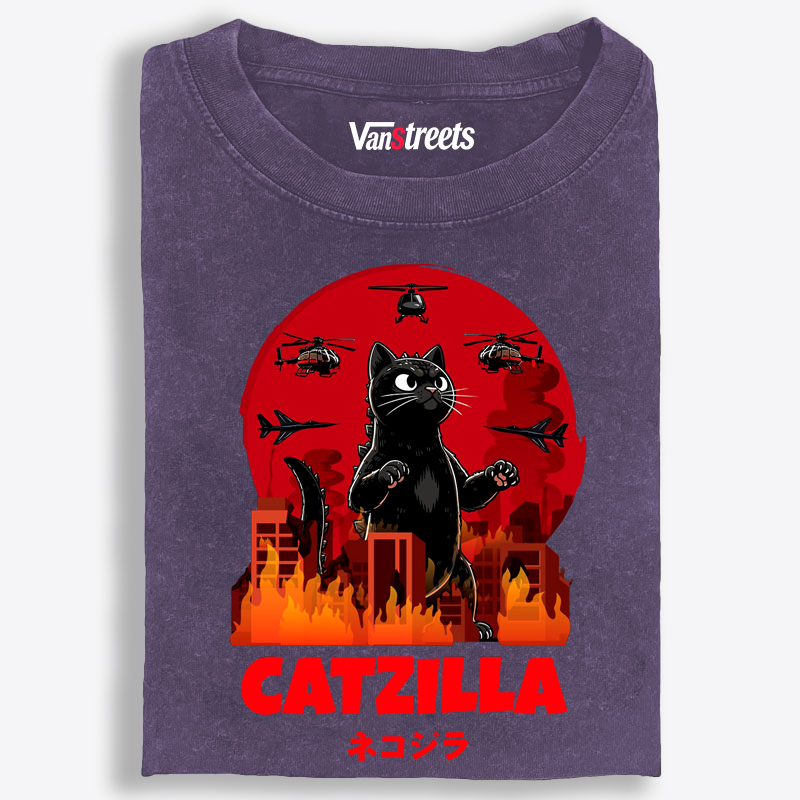 Catzilla Godzilla Parody Retro Washed T-Shirt | 100% Cotton | Streetwear Essential
