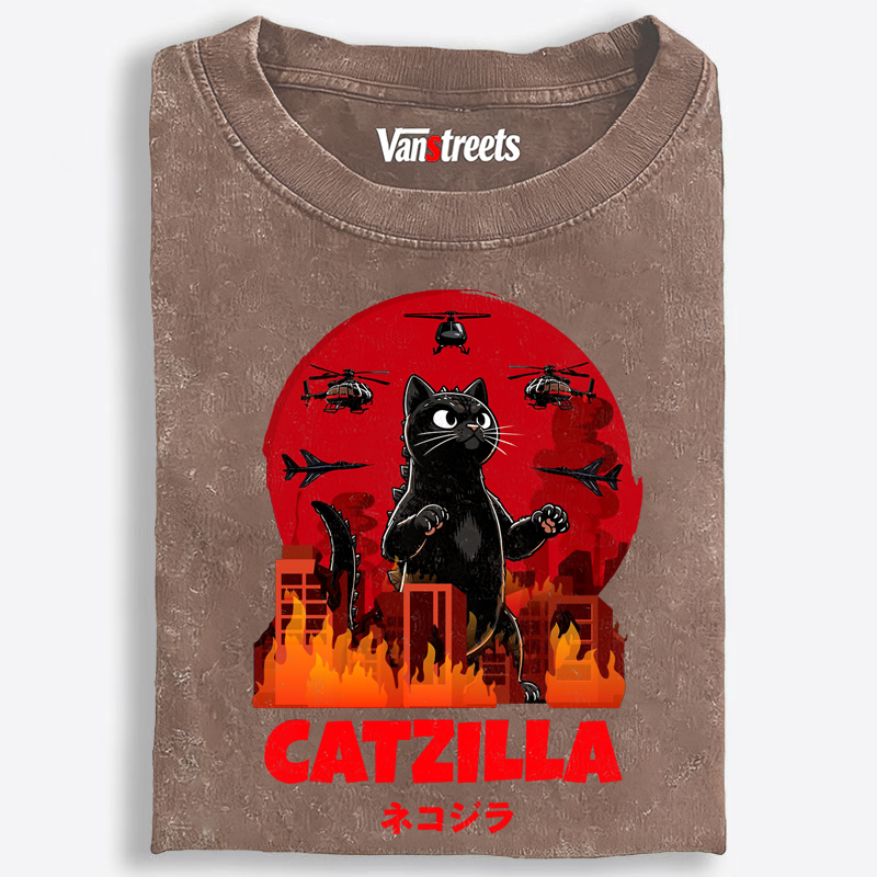 Catzilla Godzilla Parody Retro Washed T-Shirt | 100% Cotton | Streetwear Essential