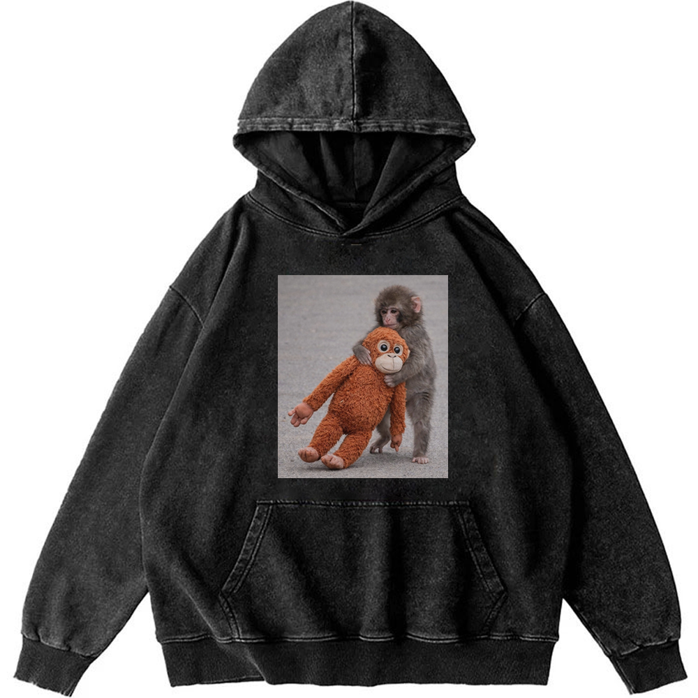 Punch-kun Monkey Meme Graphic Retro Washed Hoodie
