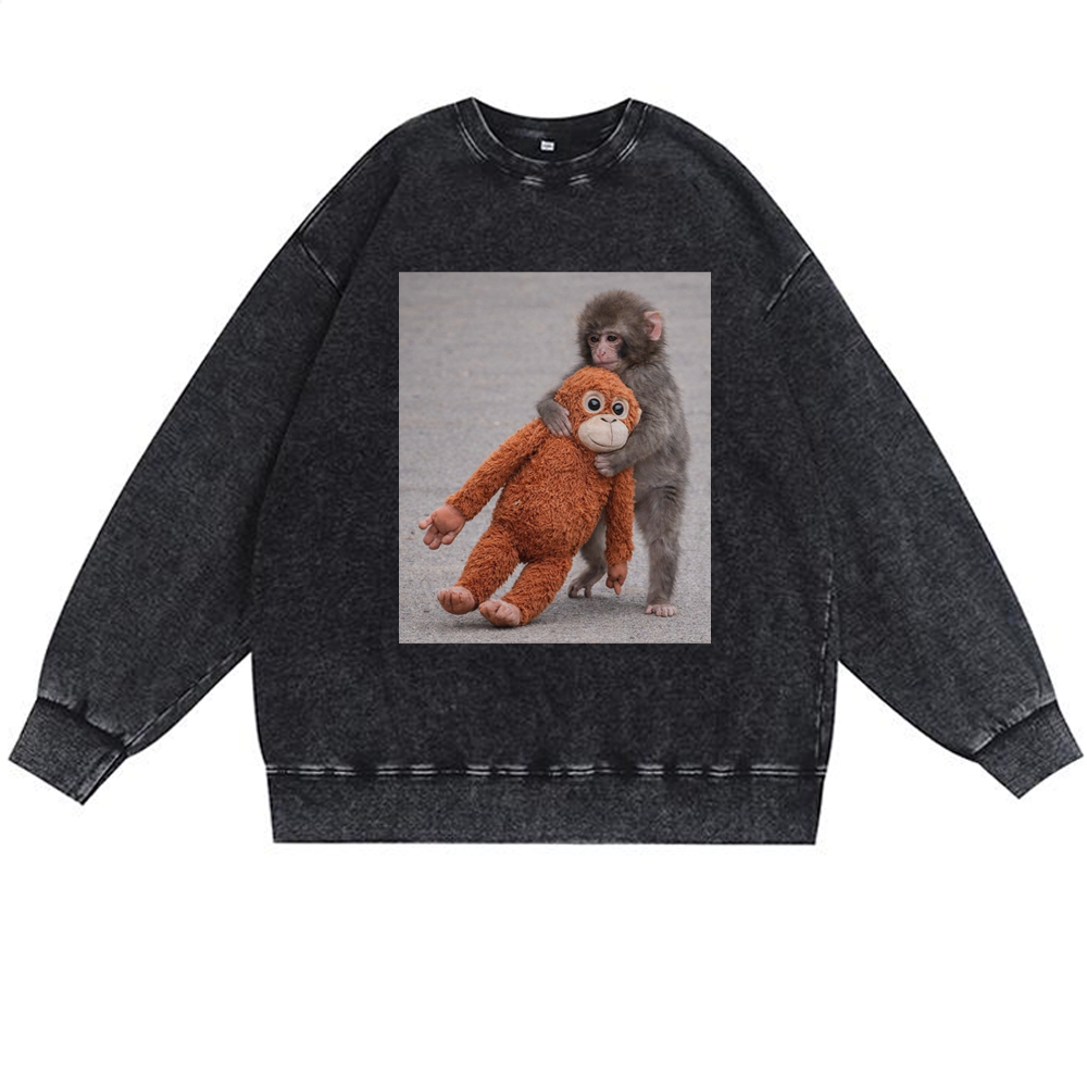 Punch-kun Monkey Meme Graphic Retro Premium Washed Cotton Crewneck Sweatshirt