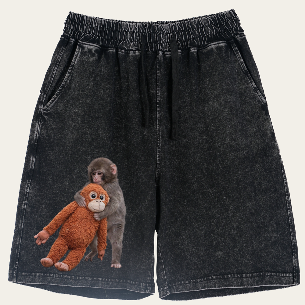 Punch-kun Monkey Meme Graphic Retro Washed Shorts