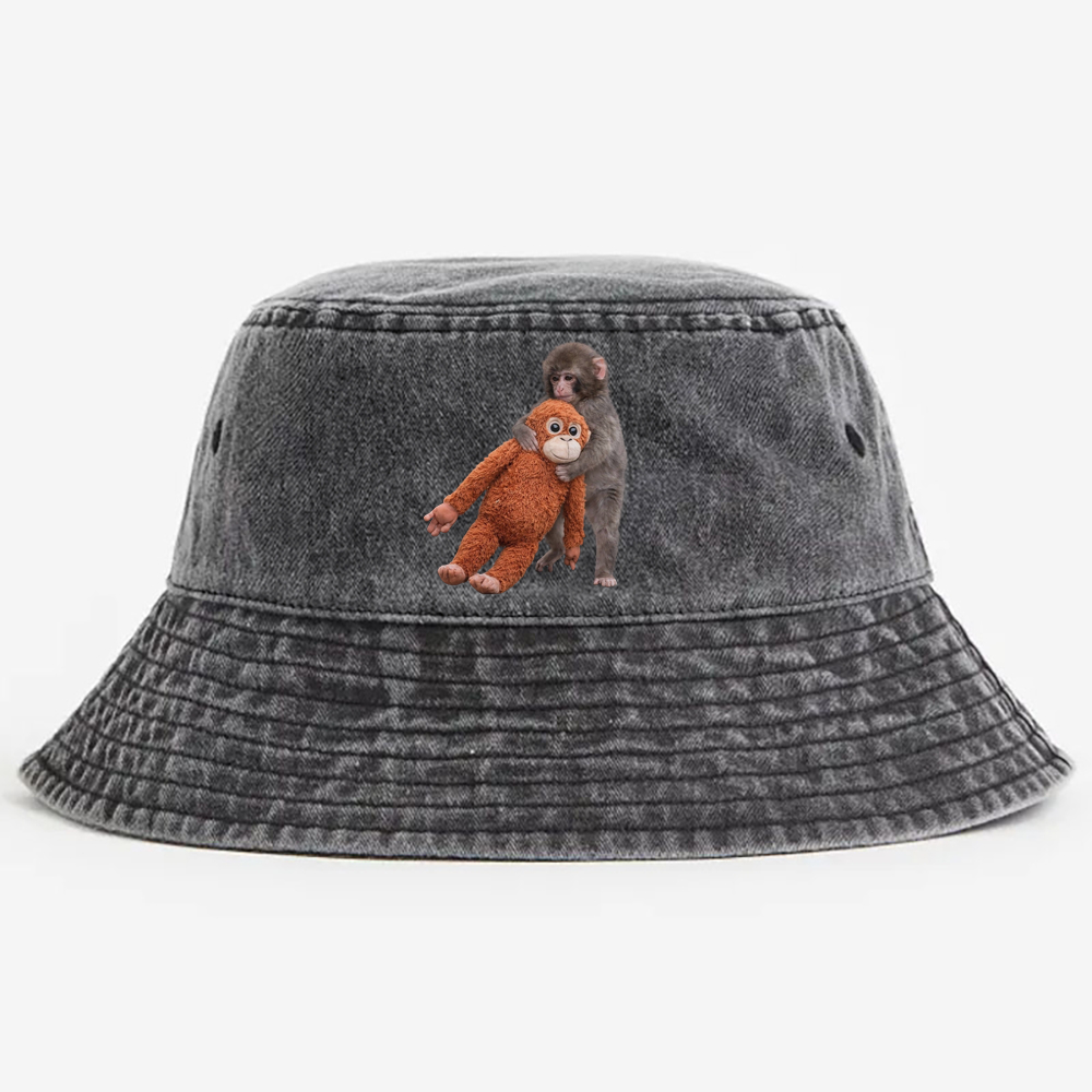 Punch-kun Monkey Meme Graphic Retro Vintage Washed Bucket Hat