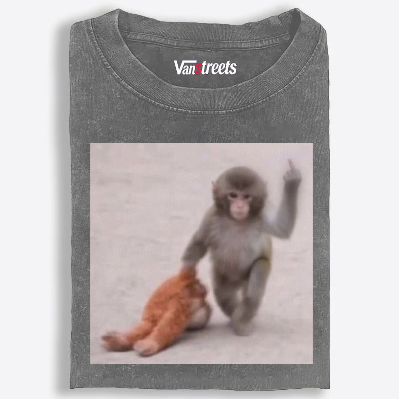 Punch-kun Monkey Meme Graphic Retro Washed T-Shirt | 100% Cotton | Streetwear Essential