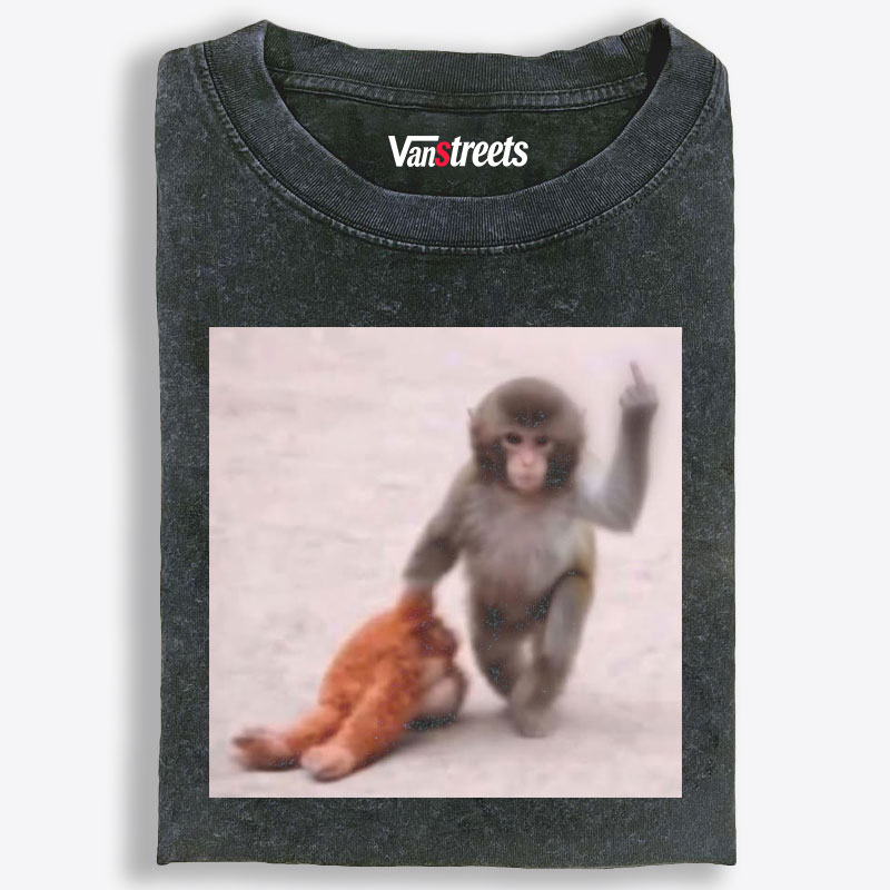Punch-kun Monkey Meme Graphic Retro Washed T-Shirt | 100% Cotton | Streetwear Essential