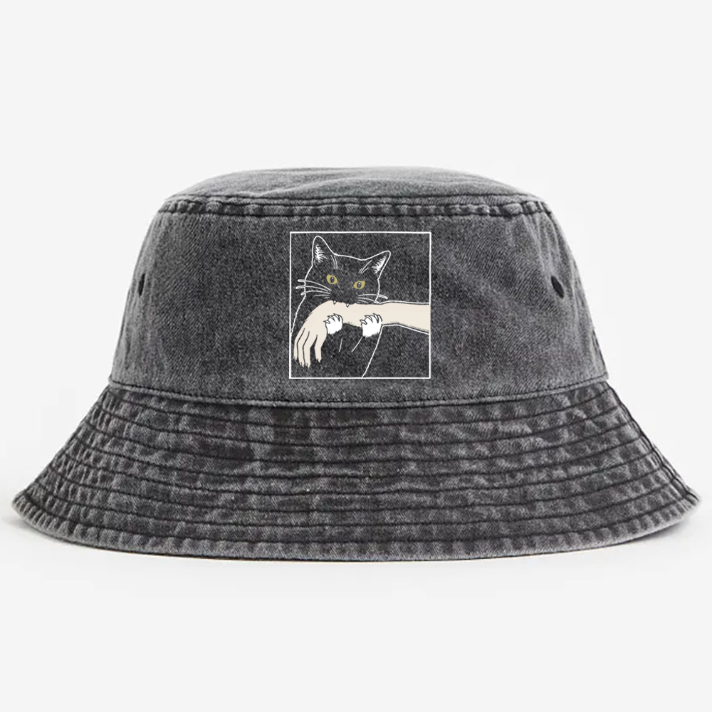 Cat Retro Vintage Washed Bucket Hat