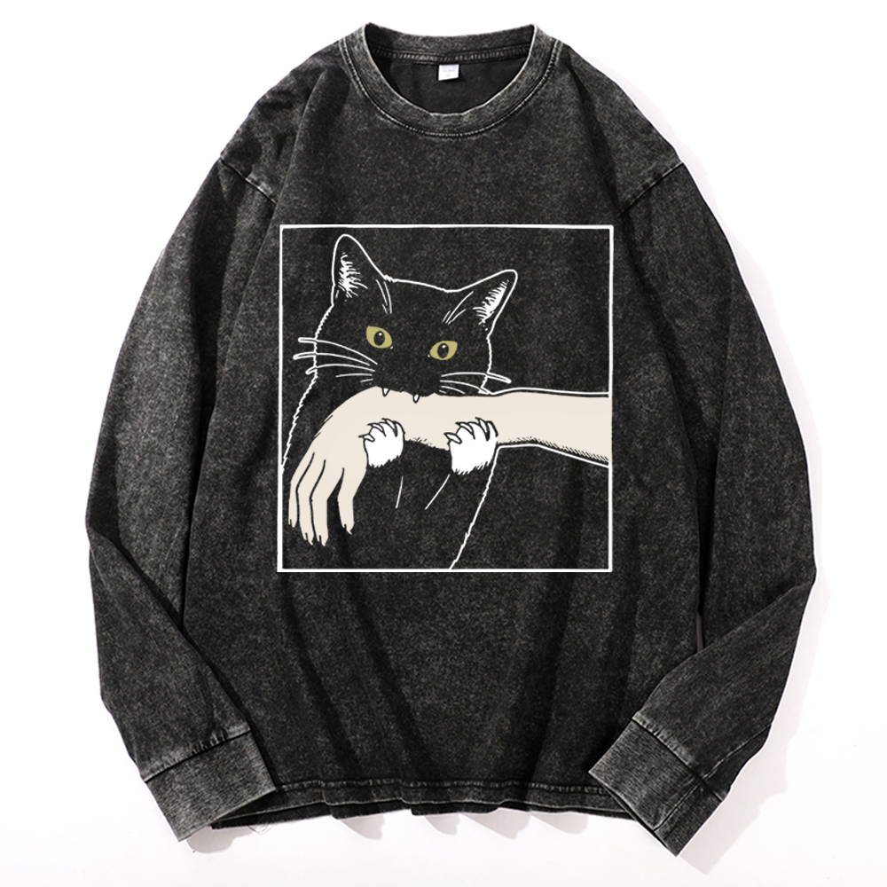 Cat Retro Washed Long Sleeve T-Shirt