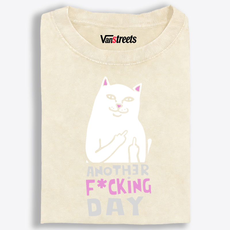 Another F*cking Day Middle Finger Cat Retro Washed T-Shirt | 100% Cotton | Streetwear Essential