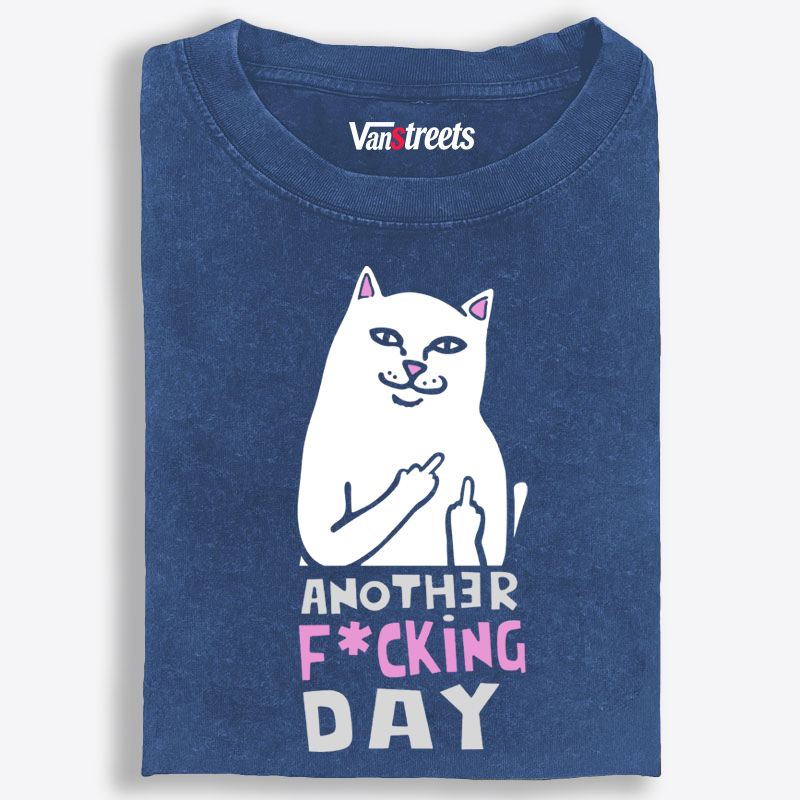 Another F*cking Day Middle Finger Cat Retro Washed T-Shirt | 100% Cotton | Streetwear Essential