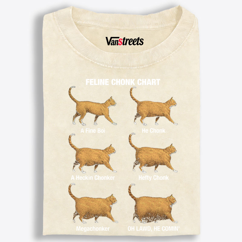 Feline Chonk Chart Cat Retro Washed T-Shirt | 100% Cotton | Streetwear Essential