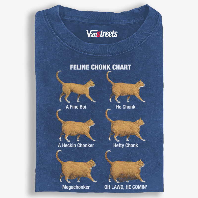 Feline Chonk Chart Cat Retro Washed T-Shirt | 100% Cotton | Streetwear Essential
