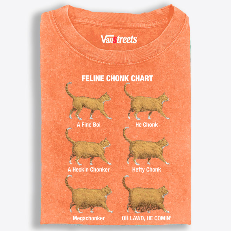 Feline Chonk Chart Cat Retro Washed T-Shirt | 100% Cotton | Streetwear Essential
