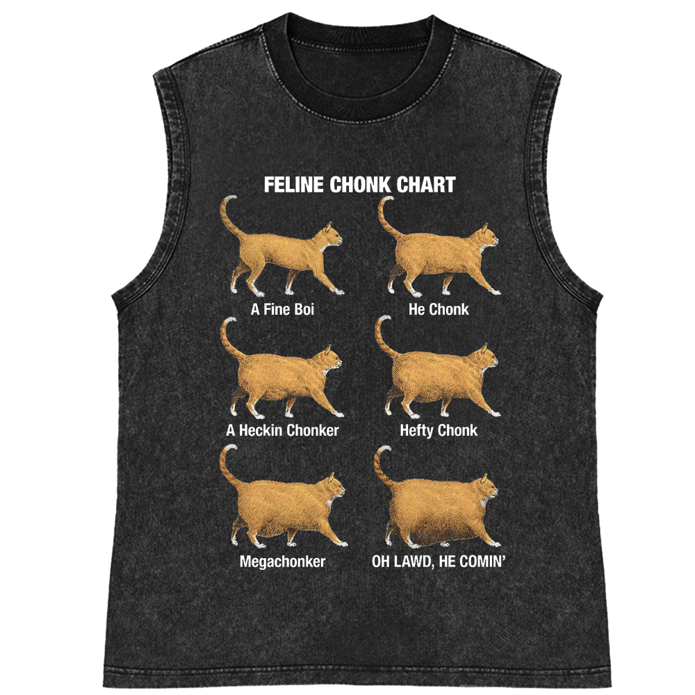 Feline Chonk Chart Cat Retro Washed Tank Top