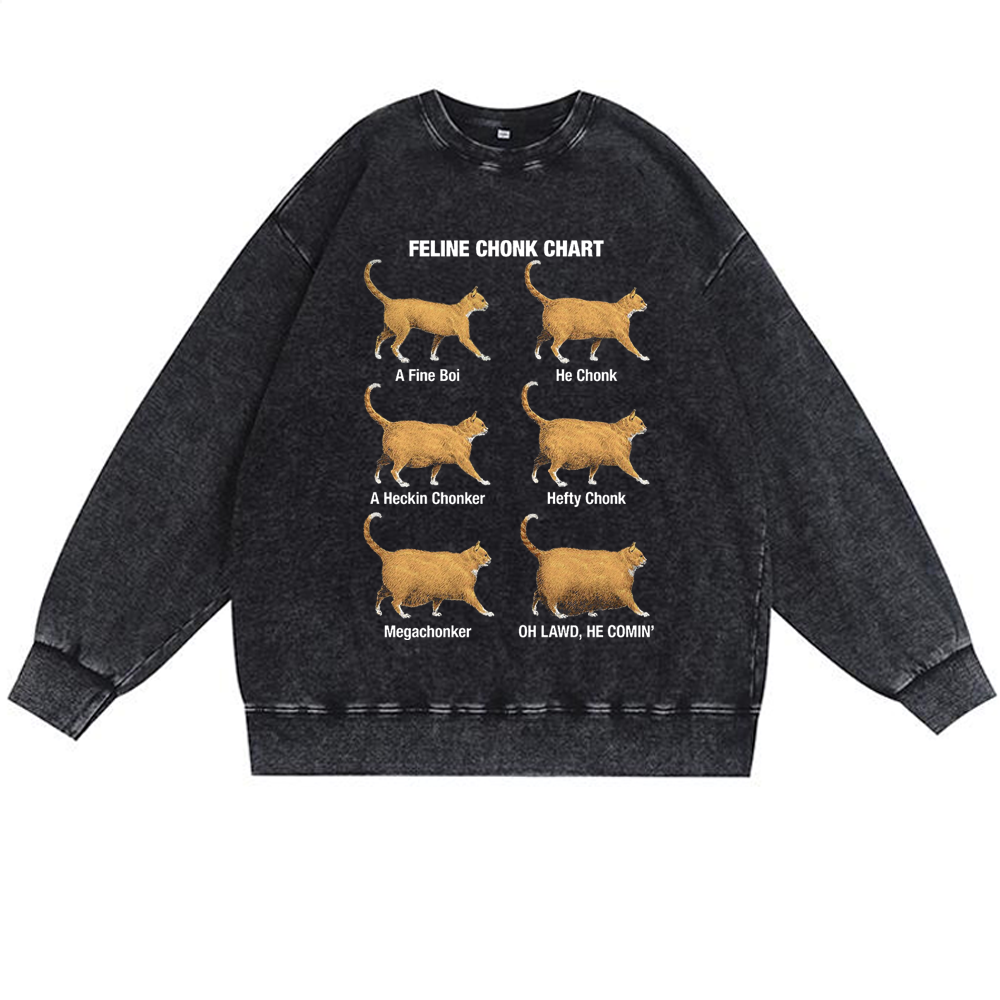 Feline Chonk Chart Cat Retro Premium Washed Cotton Crewneck Sweatshirt