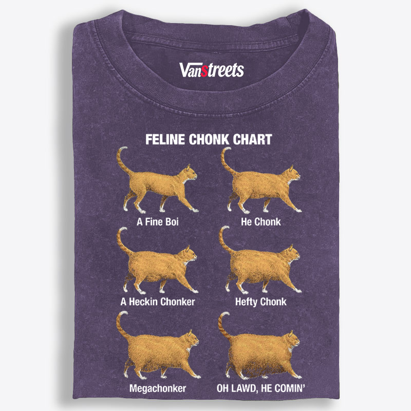 Feline Chonk Chart Cat Retro Washed T-Shirt | 100% Cotton | Streetwear Essential