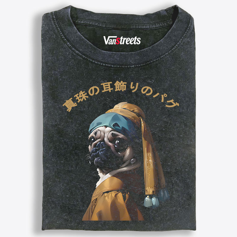 Pug with a Pearl Earring Retro Washed T-Shirt | 100% Cotton | Streetwear Essential