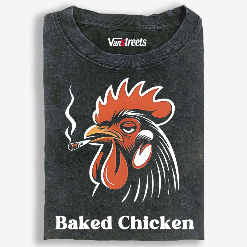 Baked Chicken Smoking Rooster Retro Washed T-Shirt | 100% Cotton | Streetwear Essential