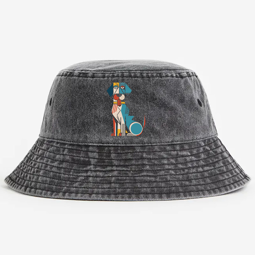 Piet Mondrian Style Dog Art Retro Vintage Washed Bucket Hat