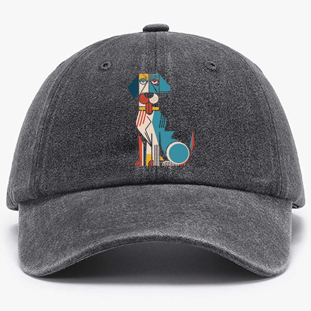 Piet Mondrian Style Dog Art Retro Washed Baseball Cap