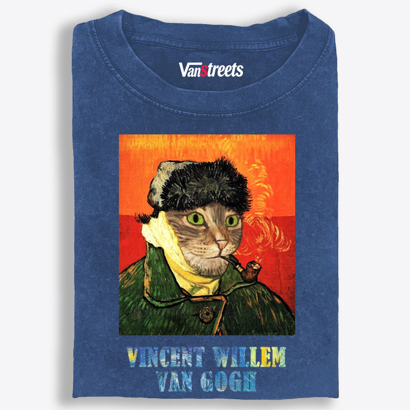 Vincent Willem Van Gogh Cat Self-Portrait Retro Washed T-Shirt | 100% Cotton | Streetwear Essential
