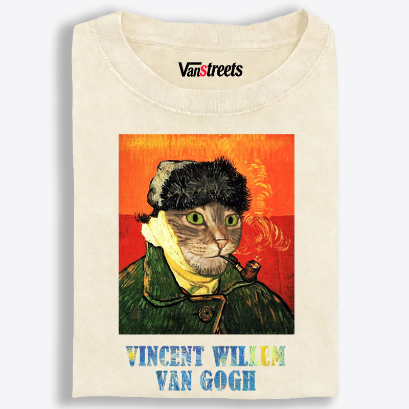 Vincent Willem Van Gogh Cat Self-Portrait Retro Washed T-Shirt | 100% Cotton | Streetwear Essential