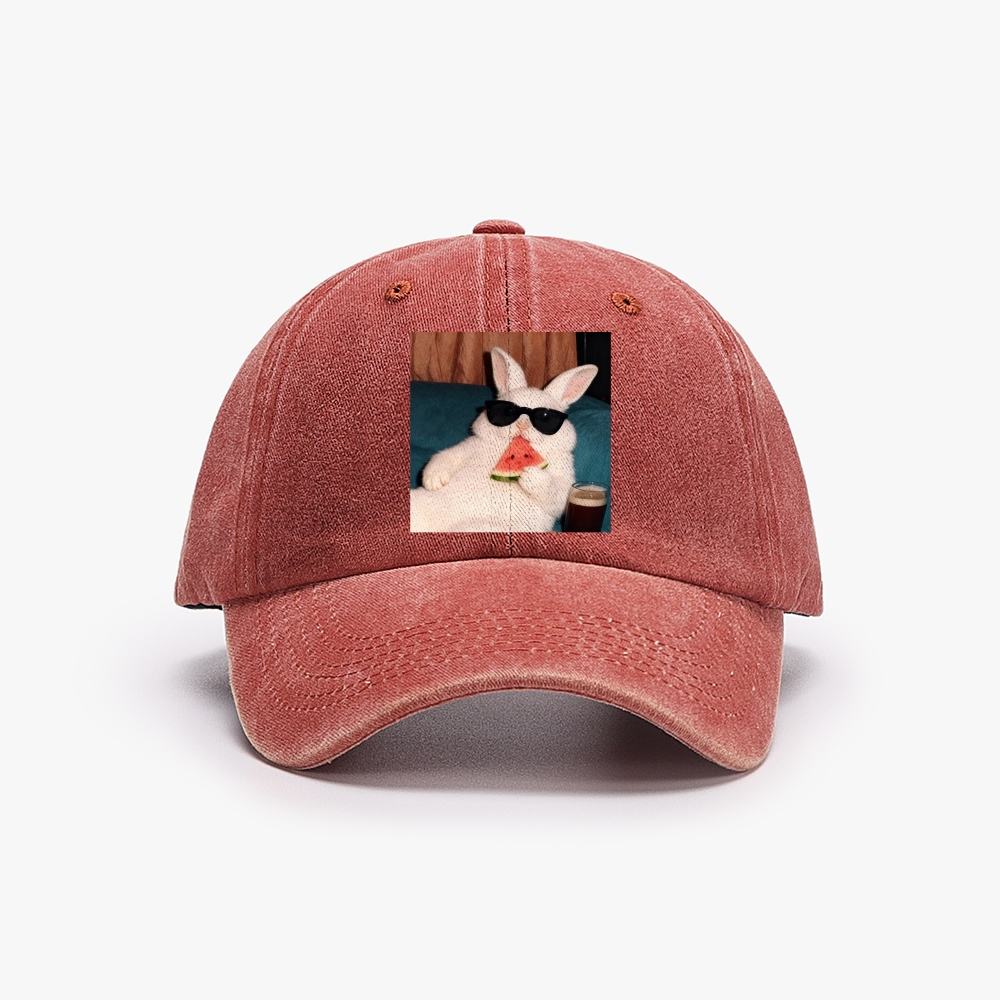 Rabbit Eating Watermelon Sunglasses Retro Washed Baseball Cap