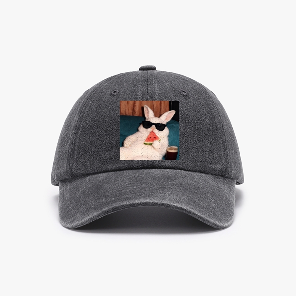 Rabbit Eating Watermelon Sunglasses Retro Washed Baseball Cap