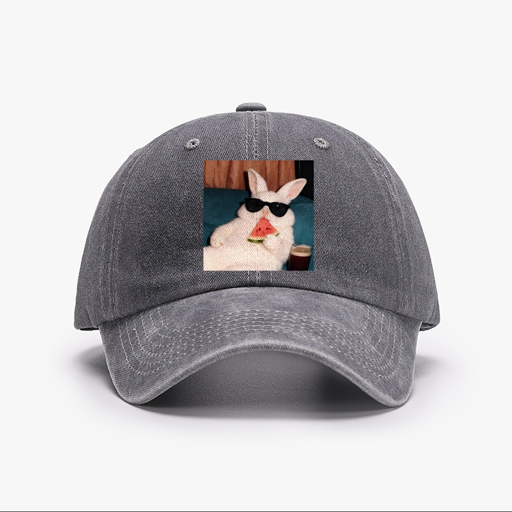 Rabbit Eating Watermelon Sunglasses Retro Washed Baseball Cap