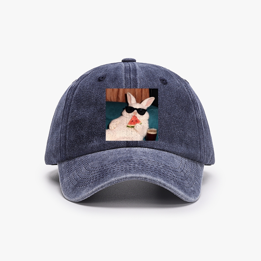 Rabbit Eating Watermelon Sunglasses Retro Washed Baseball Cap