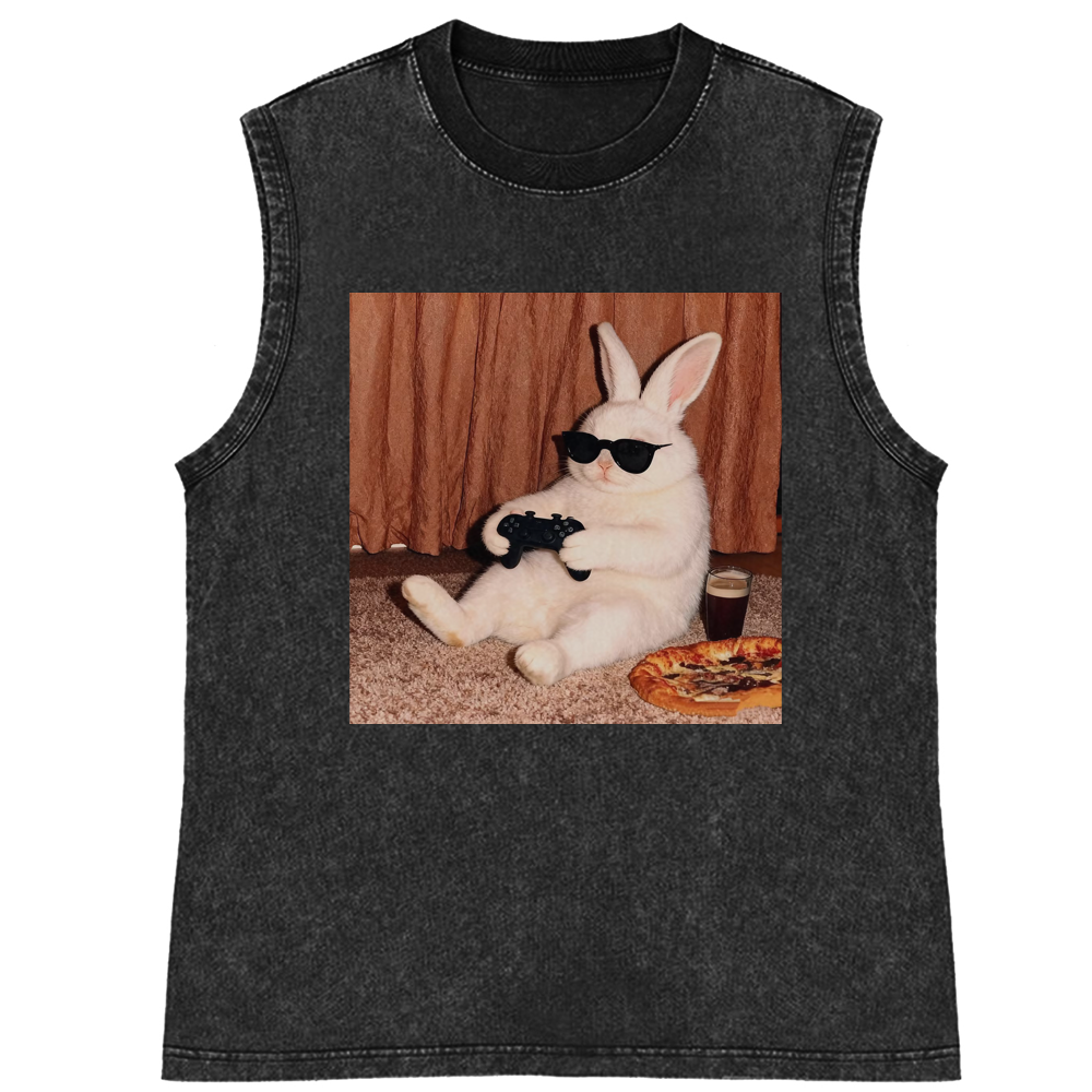 Gamer Rabbit Playing Video Game Retro Washed Tank Top