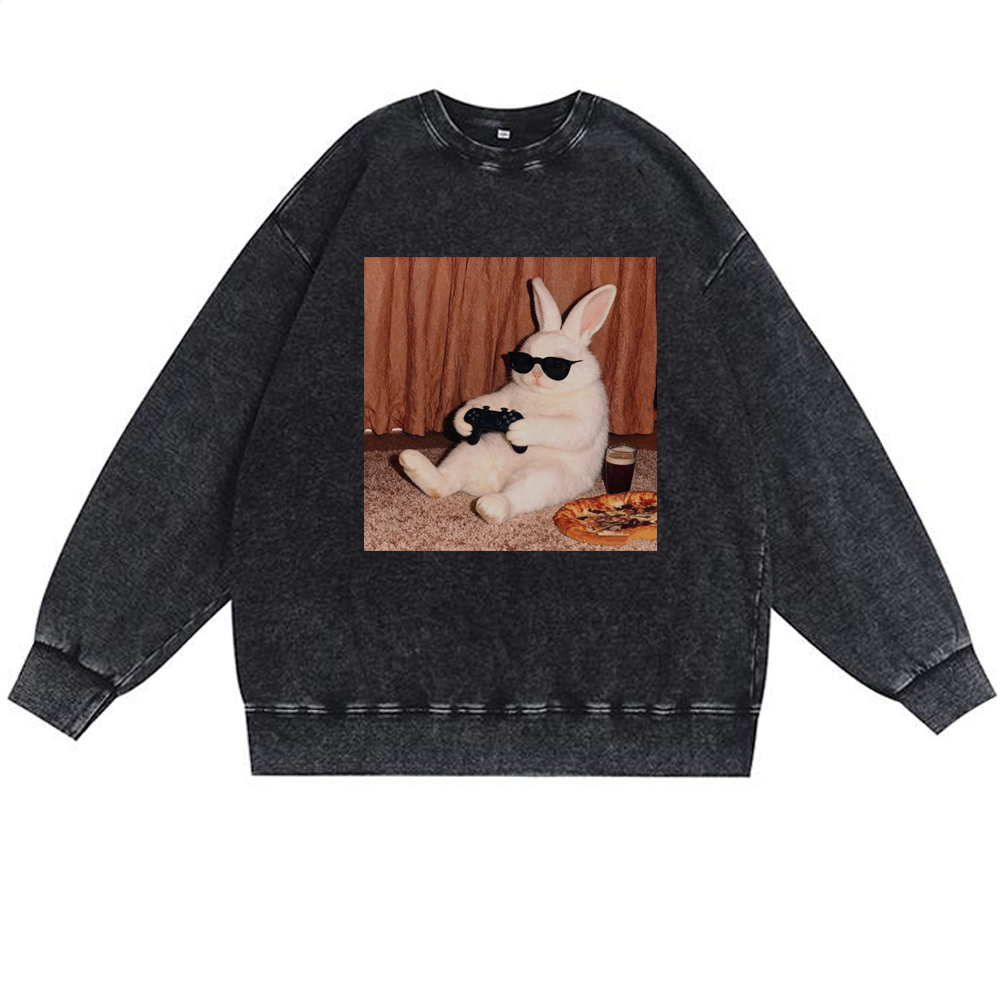 Gamer Rabbit Playing Video Game Retro Premium Washed Cotton Crewneck Sweatshirt