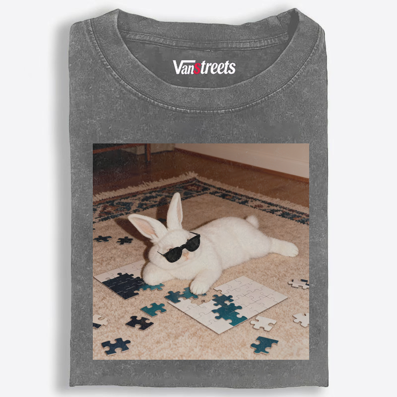Rabbit Doing Puzzle Procrastinating Retro Washed T-Shirt | 100% Cotton | Streetwear Essential