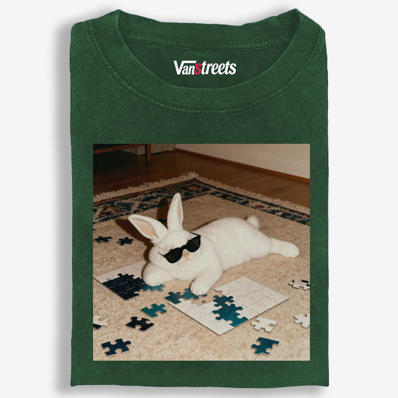 Rabbit Doing Puzzle Procrastinating Retro Washed T-Shirt | 100% Cotton | Streetwear Essential