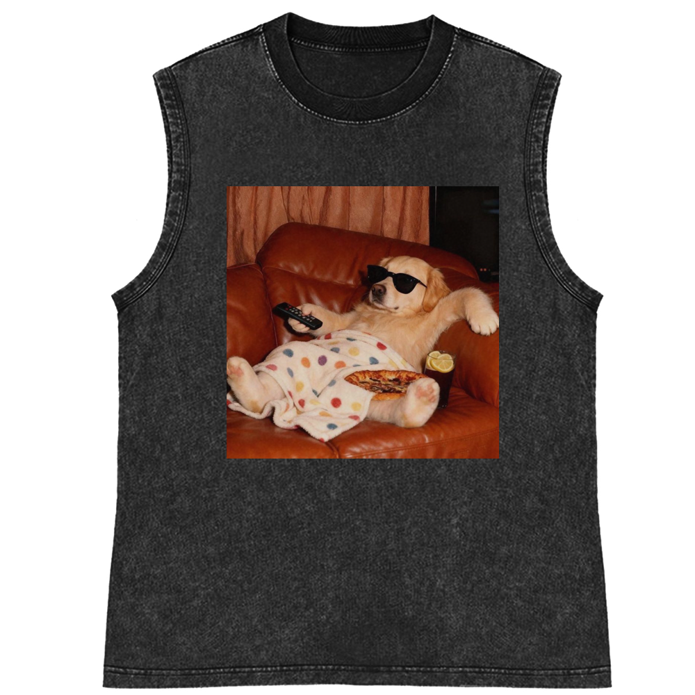 Golden Retriever Relaxing On Couch Retro Washed Tank Top