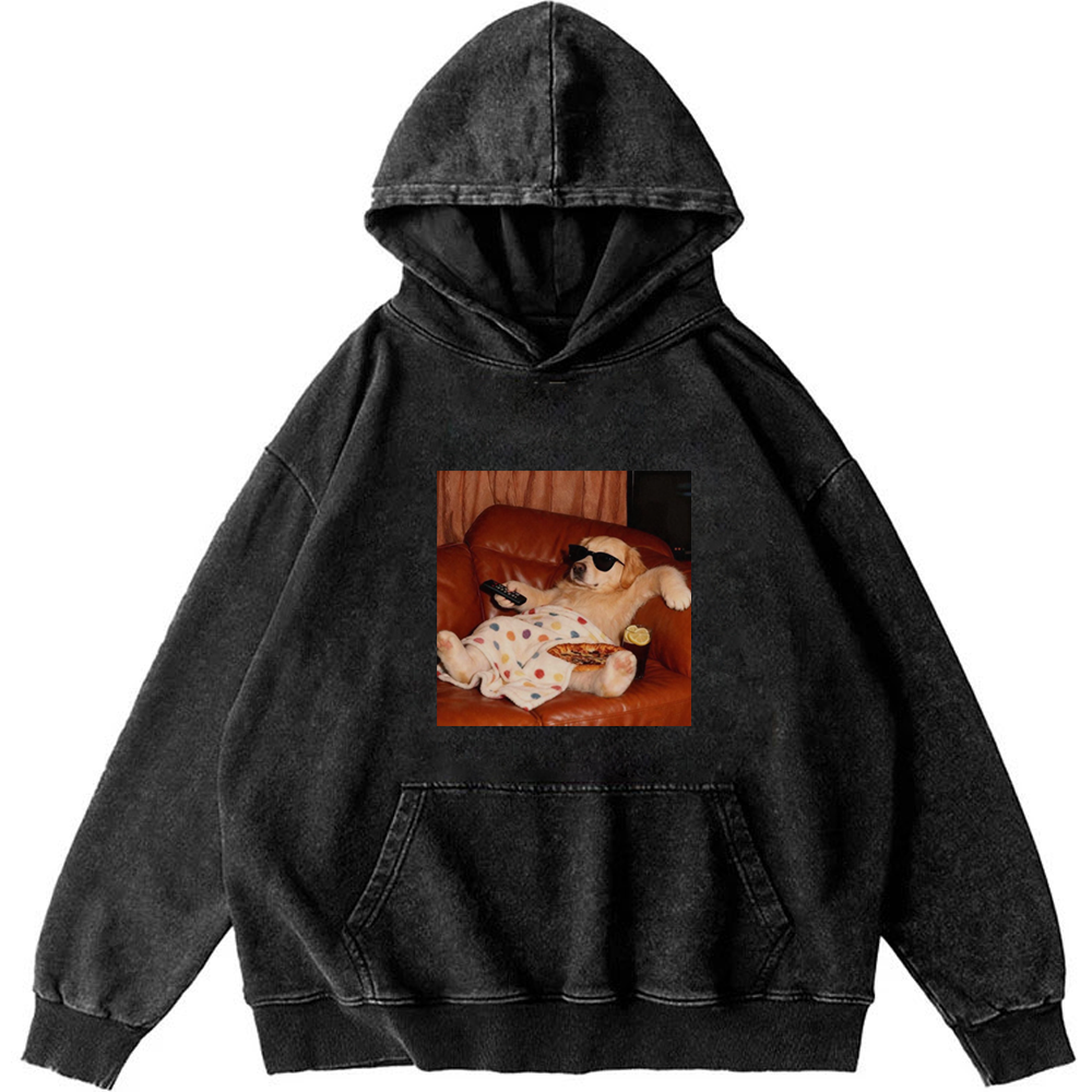 Golden Retriever Relaxing On Couch Retro Washed Hoodie