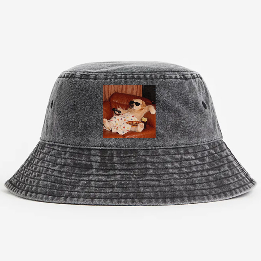 Golden Retriever Relaxing On Couch Retro Vintage Washed Bucket Hat