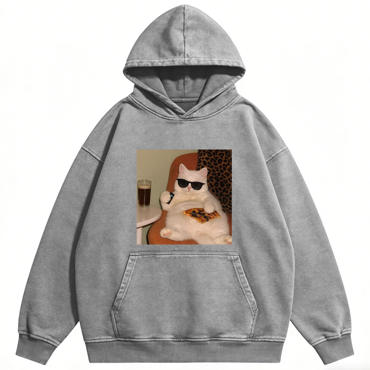 Lazy Cat Pizza & Beer Couch Potato Retro Washed Hoodie