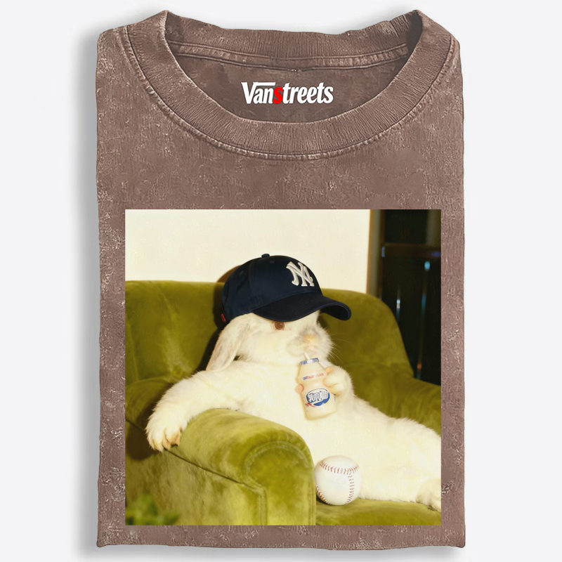 Baseball Rabbit No Bat NY Yankees Retro Washed T-Shirt | 100% Cotton | Streetwear Essential