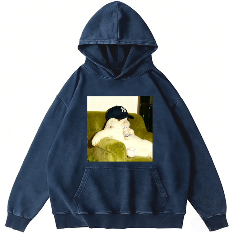 Baseball Rabbit No Bat NY Yankees Retro Washed Hoodie