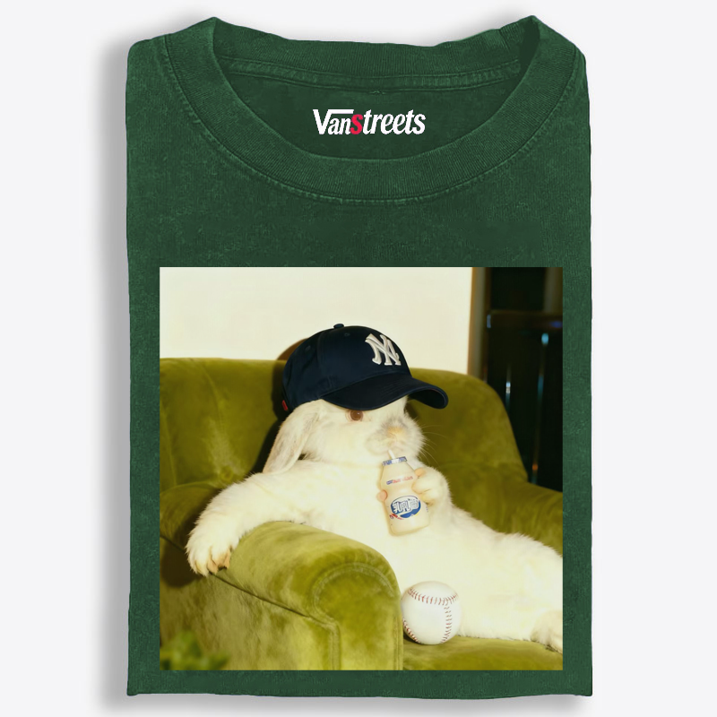 Baseball Rabbit No Bat NY Yankees Retro Washed T-Shirt | 100% Cotton | Streetwear Essential