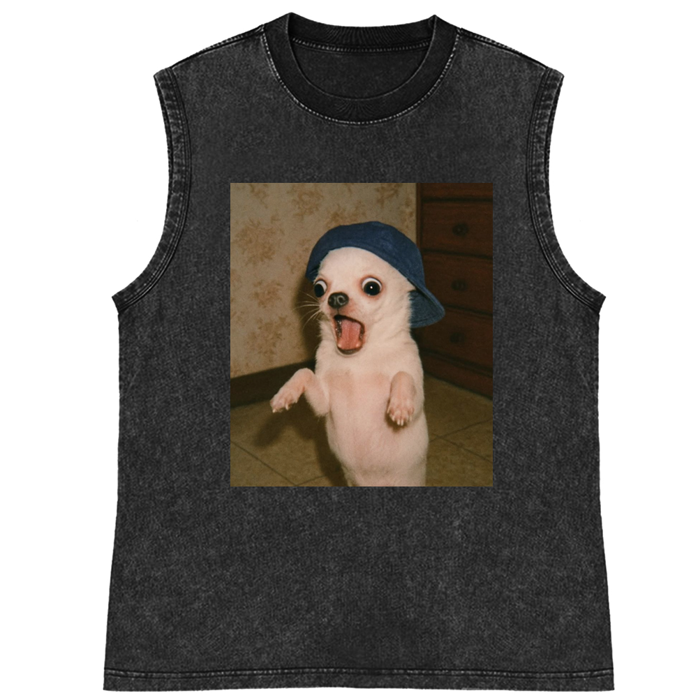 Surprised Chihuahua Meme Retro Washed Tank Top