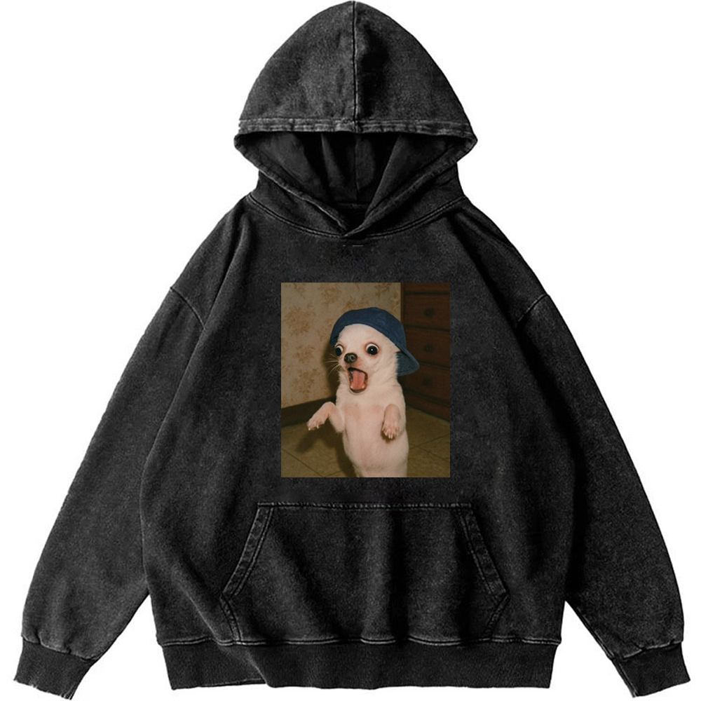 Surprised Chihuahua Meme Retro Washed Hoodie