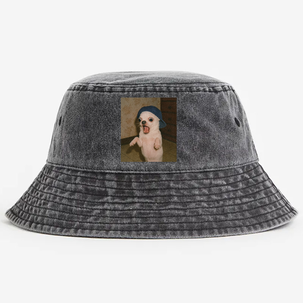 Surprised Chihuahua Meme Retro Vintage Washed Bucket Hat