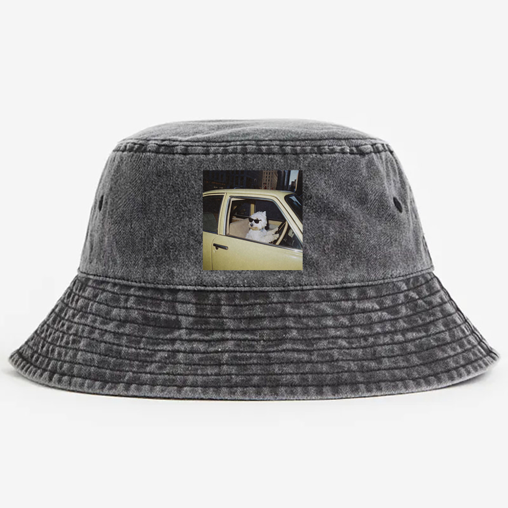 West Highland Terrier Driving Vintage Car Meme Retro Vintage Washed Bucket Hat