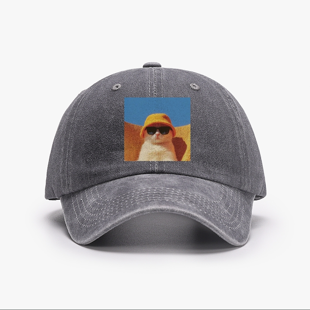 Cool Cat In Yellow Bucket Hat Streetwear Retro Washed Baseball Cap