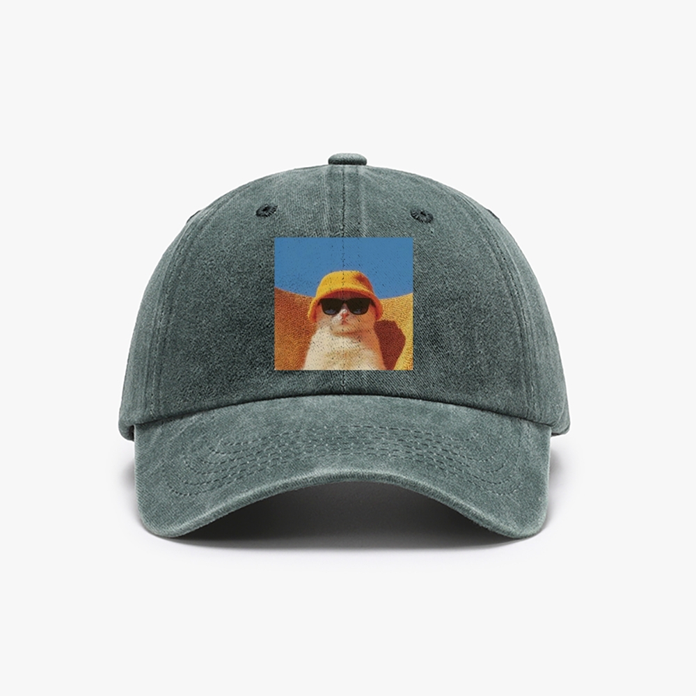 Cool Cat In Yellow Bucket Hat Streetwear Retro Washed Baseball Cap