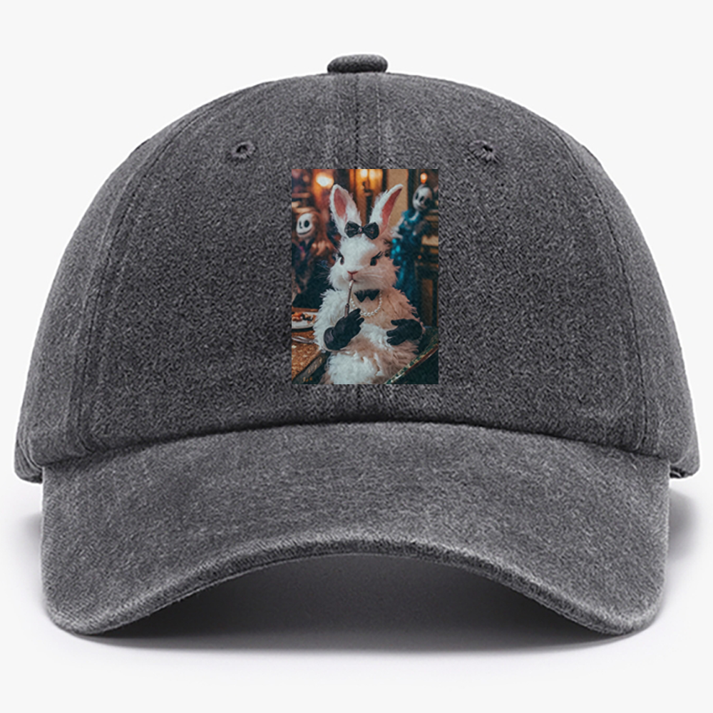 Gothic Party White Rabbit Meme Retro Washed Baseball Cap